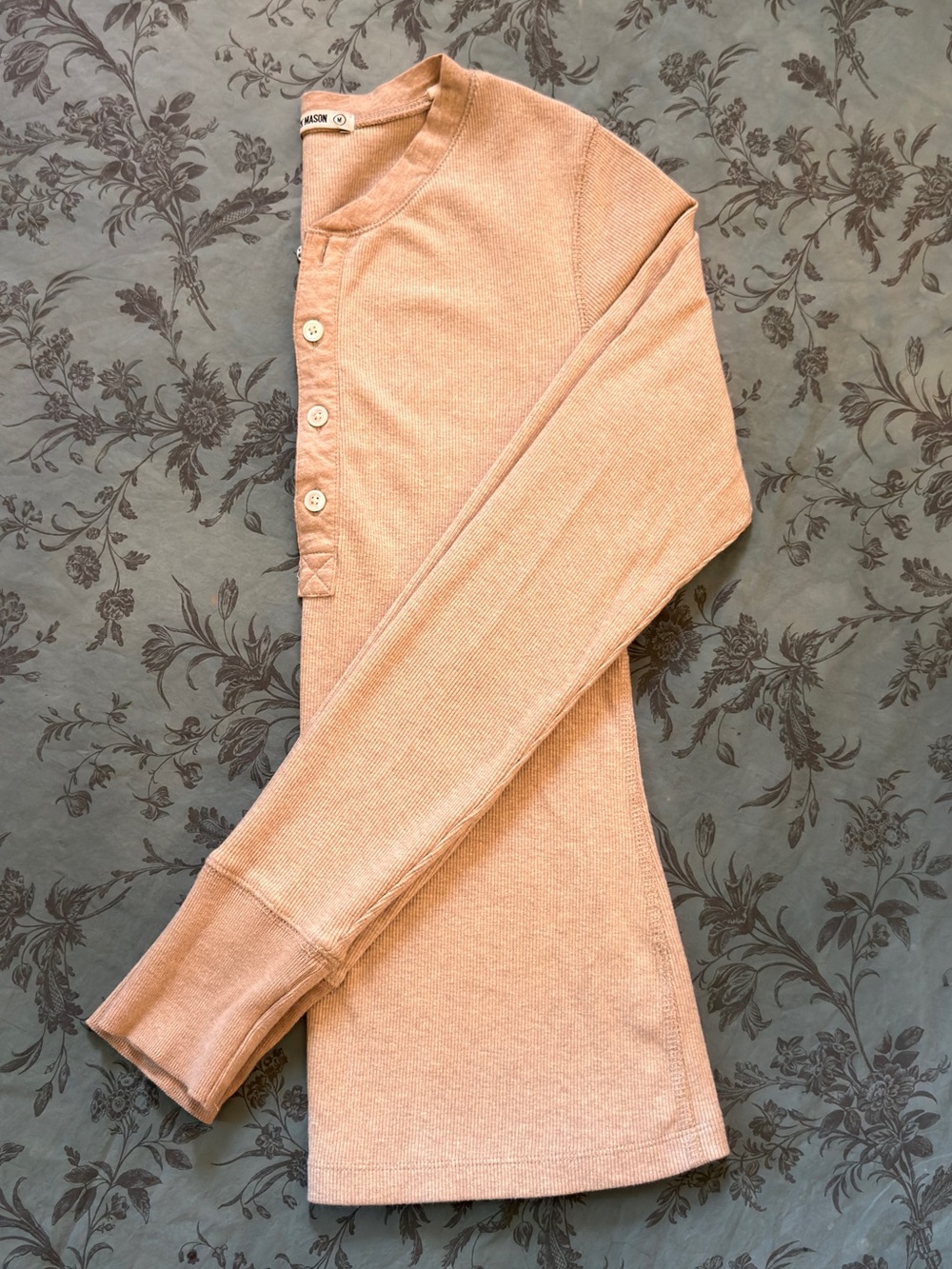 Buck Mason Beige Ribbed Henley Top